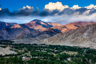Aerial view of leh town in ladakh, india