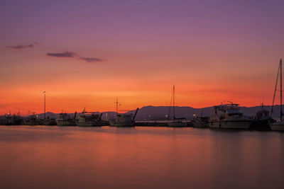 View of marina at sunset