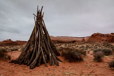 Panoramic view of desert land against sky