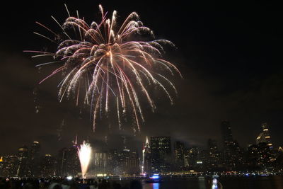 Low angle view of firework display at night