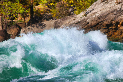 River waves splashing on rocks