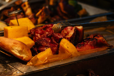Close-up of seafood on barbecue grill