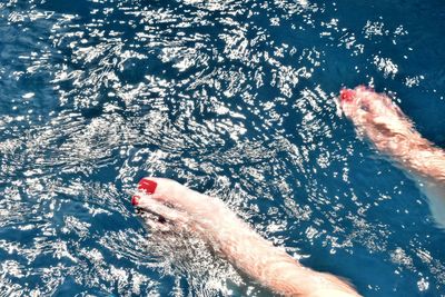 High angle view of person swimming in sea