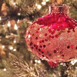 Close-up of christmas ornament on tree
