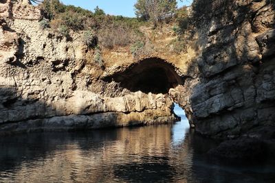 Rock formations by river