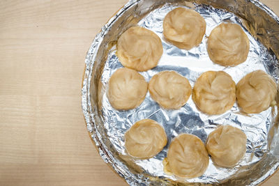 High angle view of dessert on table