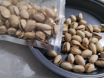 High angle view of eggs in container on table