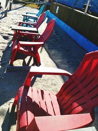 Row of chairs on beach