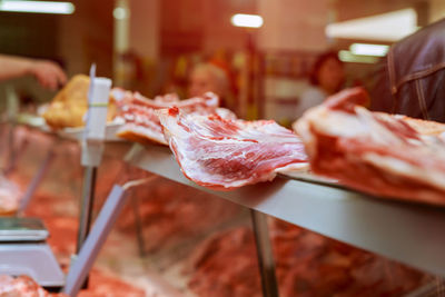 Close-up of meat for sale in butchers shop