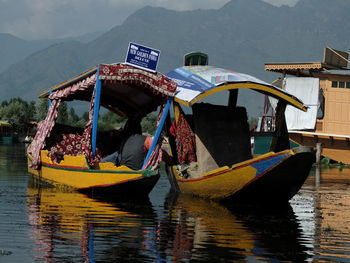 View of illuminated boat in water