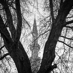 Low angle view of bare trees against sky