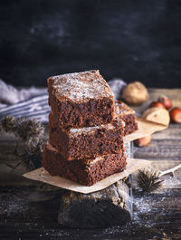 Close-up of brownies on table