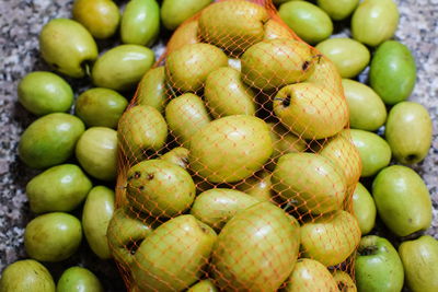 High angle view of fruits on table