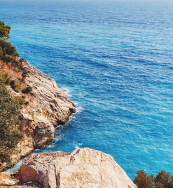 High angle view of rocks on beach