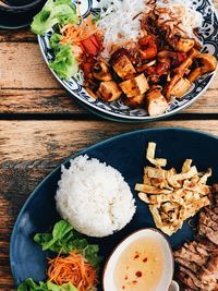 High angle view of food in bowl on table