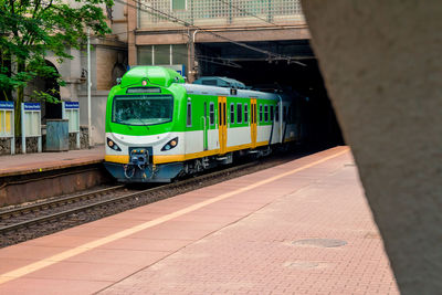 Train on railroad station platform