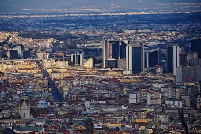 High angle view of buildings in city