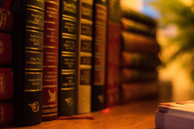 Close-up of books on shelf