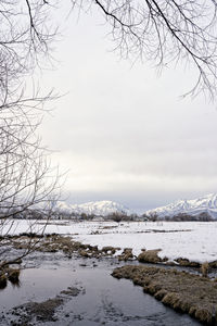 Scenic view of frozen lake against sky during winter