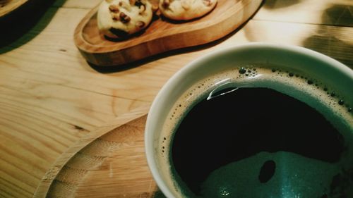 High angle view of drink on table