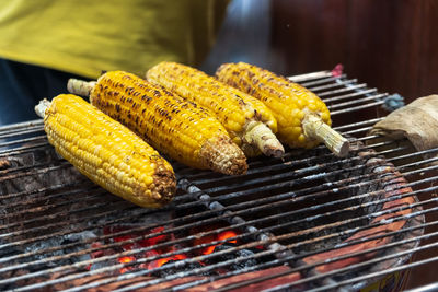 Close-up of meat on barbecue grill