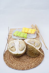 High angle view of dessert in plate on table