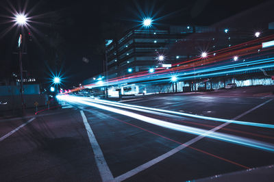 Light trails on city street at night