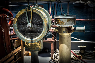 Close-up of old machinery in factory