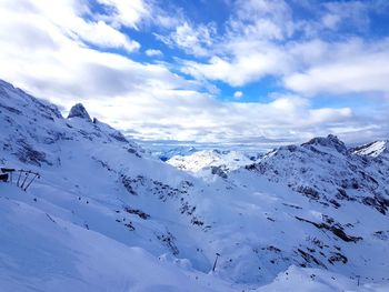 Scenic view of snowcapped mountains against sky