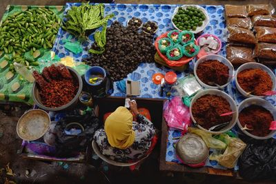 High angle view of multi colored objects