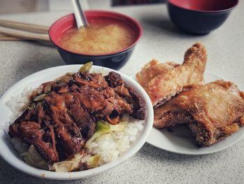 High angle view of meal served in plate