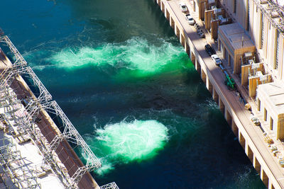 View of the colorado river and power station at the hoover dam in nevada, usa