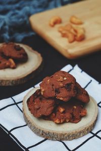 Close-up of cookies in plate on table