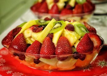 Close-up of strawberries in plate