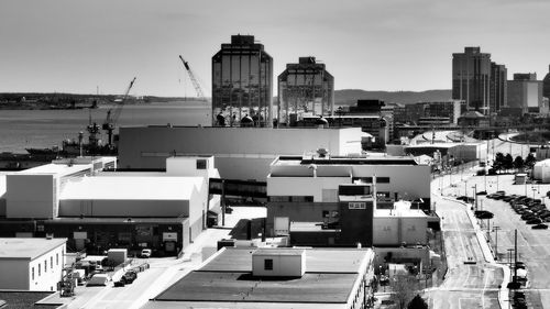High angle view of buildings in city