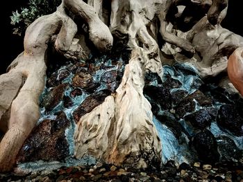 High angle view of rock formation in cave