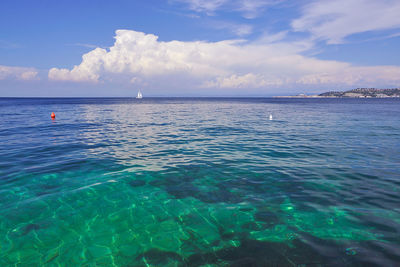 Scenic view of sea against cloudy sky