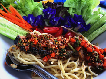 Close-up of chopped vegetables in bowl
