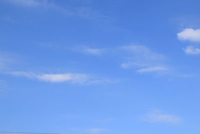 Low angle view of birds flying against blue sky