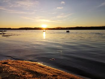 Scenic view of lake against sky during sunset