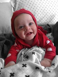 Portrait of cute baby girl at home