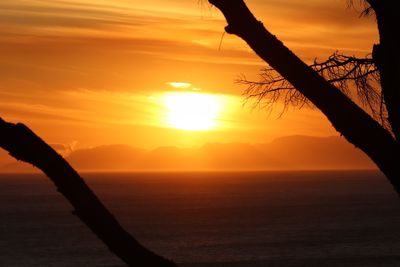 Scenic view of sea against orange sky