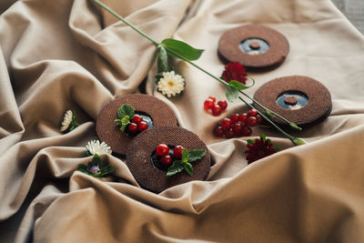 High angle view of chocolate cake