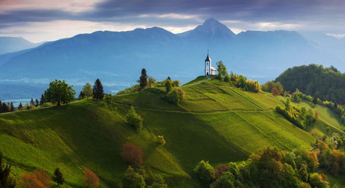 View of landscape against cloudy sky