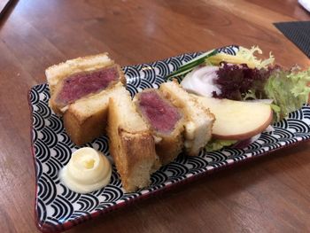 High angle view of food on table