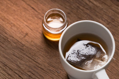 High angle view of coffee on table