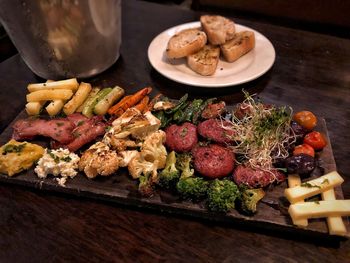 High angle view of food on table