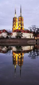 Reflection of building in water