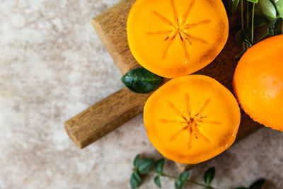 High angle view of orange on table