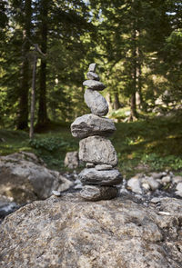 Stack of rocks against trees